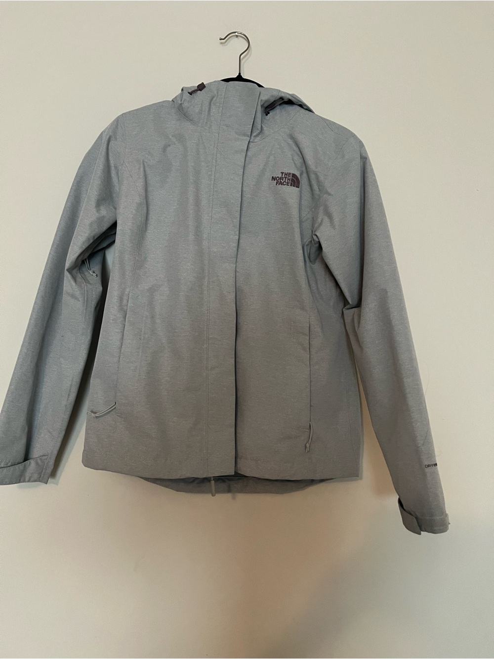 The North Face Women's Light Gray Hooded Rain Jacket
